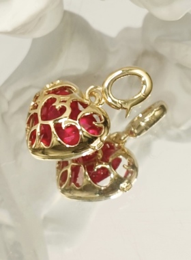18k金版人工培育红宝石可打开爱心吊坠生日礼物定制礼物