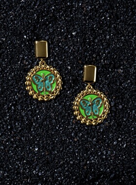 斑sama原创设计款彩色珐琅蝴蝶耳环亚文化Y2K甜美可爱风动漫耳环