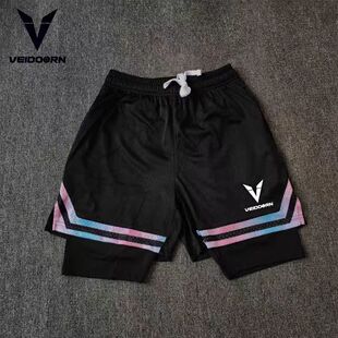 维动美式篮球运动短裤男假两件不过膝带内衬宽松速干三四分健身裤