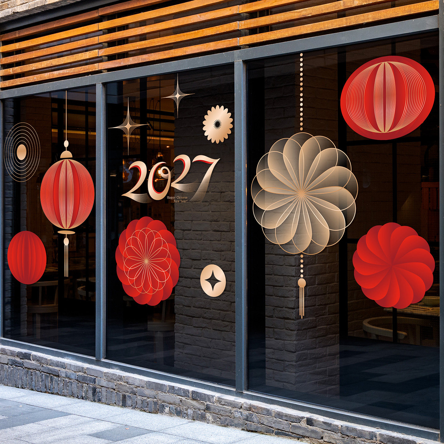 2027新年玻璃门橱窗静电贴纸