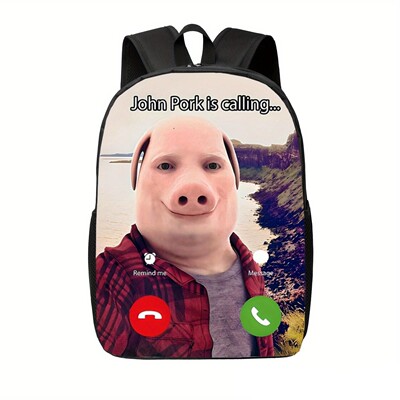 搞怪猪头印花John视频通话猪Pork书包学生儿童卡通时尚双肩背包