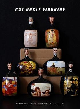 欧洲创意艺术家世界名画，陶瓷小号猫，家居收藏饰品