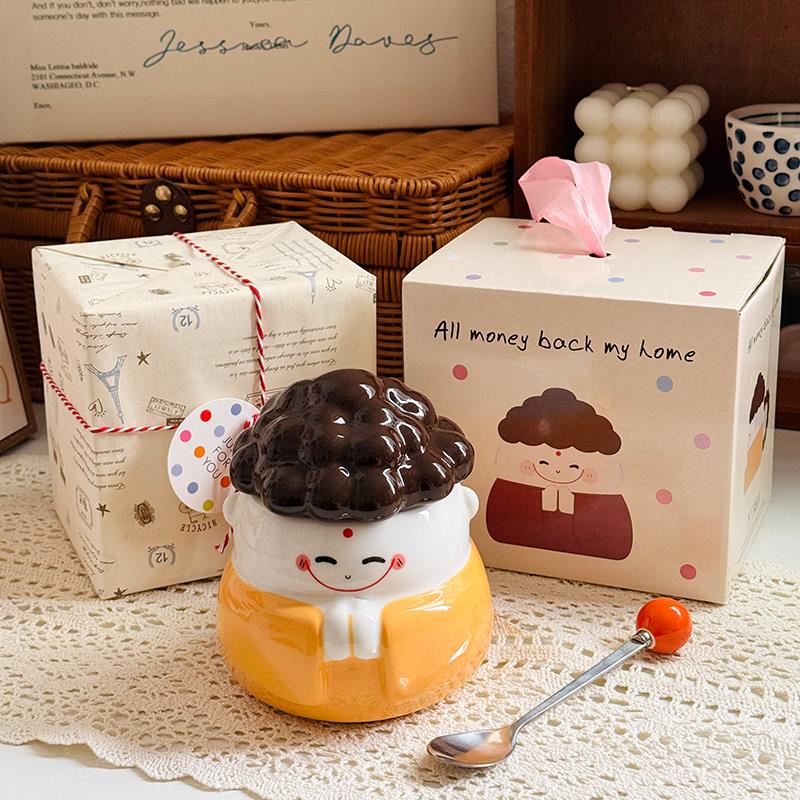 我佛瓷杯马克杯带盖子勺送闺蜜搞怪趣味办公室陶瓷喝水杯子生日礼