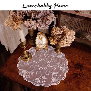vintage绣花玫瑰蕾丝垫子杯垫盖巾布 复古风格 LACESHABBY新款 法式