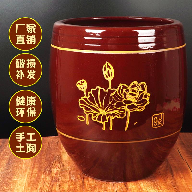 土陶睡莲缸大号老式陶瓷水缸家用米缸储水荷花盆栽缸养鱼庭院造景