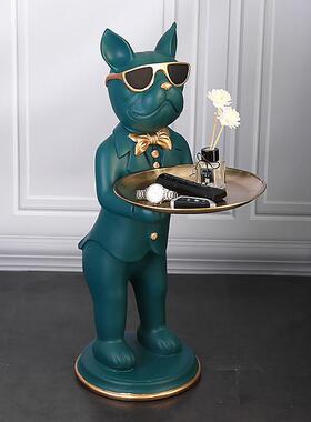 网红法斗犬摆件客厅大型落地托盘电视柜沙发旁边轻奢家居软装饰品