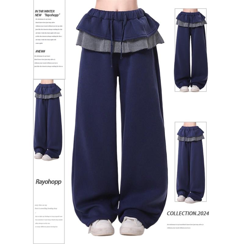 Rayohopp卫裤女冬季加绒加厚花边假屁帘设计宽松休闲跳舞运动裤潮