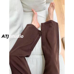 裤 女2025新款 子 老爹柔软高街直筒裤 ATJ春秋棕咖色阔腿拖地牛仔裤