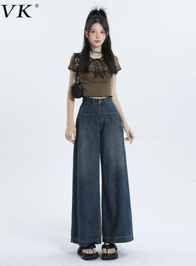 vfvk牛仔裤女九分休闲2024新款宽松阔腿冬季直筒小个子裤子秋冬