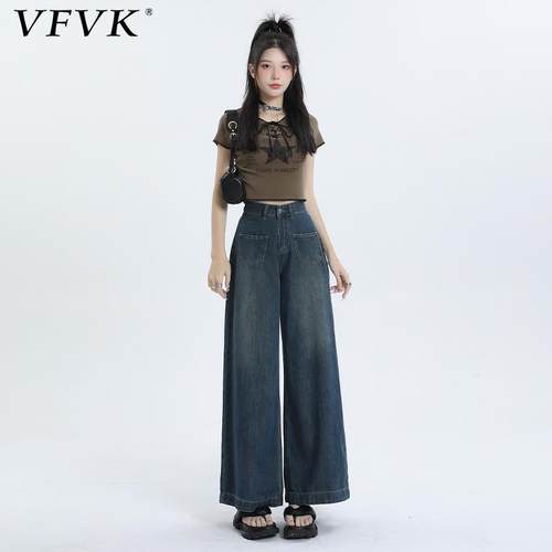 vfvk牛仔裤女九分休闲2024新款宽松阔腿冬季直筒小个子裤子秋冬