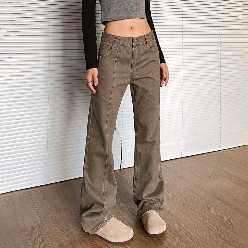 apocket美式复古cleanfit微喇叭牛仔裤女新款直筒显瘦美拉德裤子