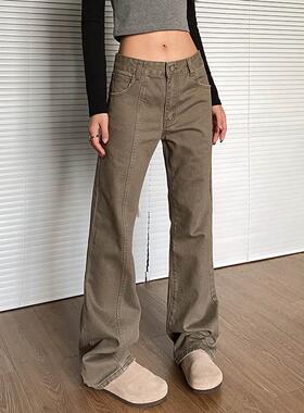 apocket美式复古cleanfit微喇叭牛仔裤女新款直筒显瘦美拉德裤子