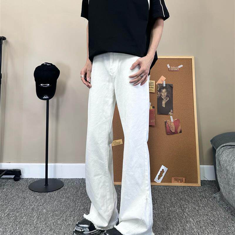 国民小林美式高街黑白色牛仔裤cleanfit男女直筒微喇长裤vibe裤子