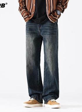 RHRB宽松直筒牛仔裤男秋冬水洗美式复古高街阔腿休闲长裤裤子冬季