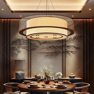 新中式餐桌吊灯中古带射灯餐厅餐饮灯酒店民宿饭店包厢吧台灯具