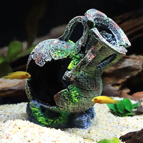 鱼缸水族箱三湖慈鲷鱼罐躲避屋虾屋躲避洞穴破旧罐子复古花瓶陶罐