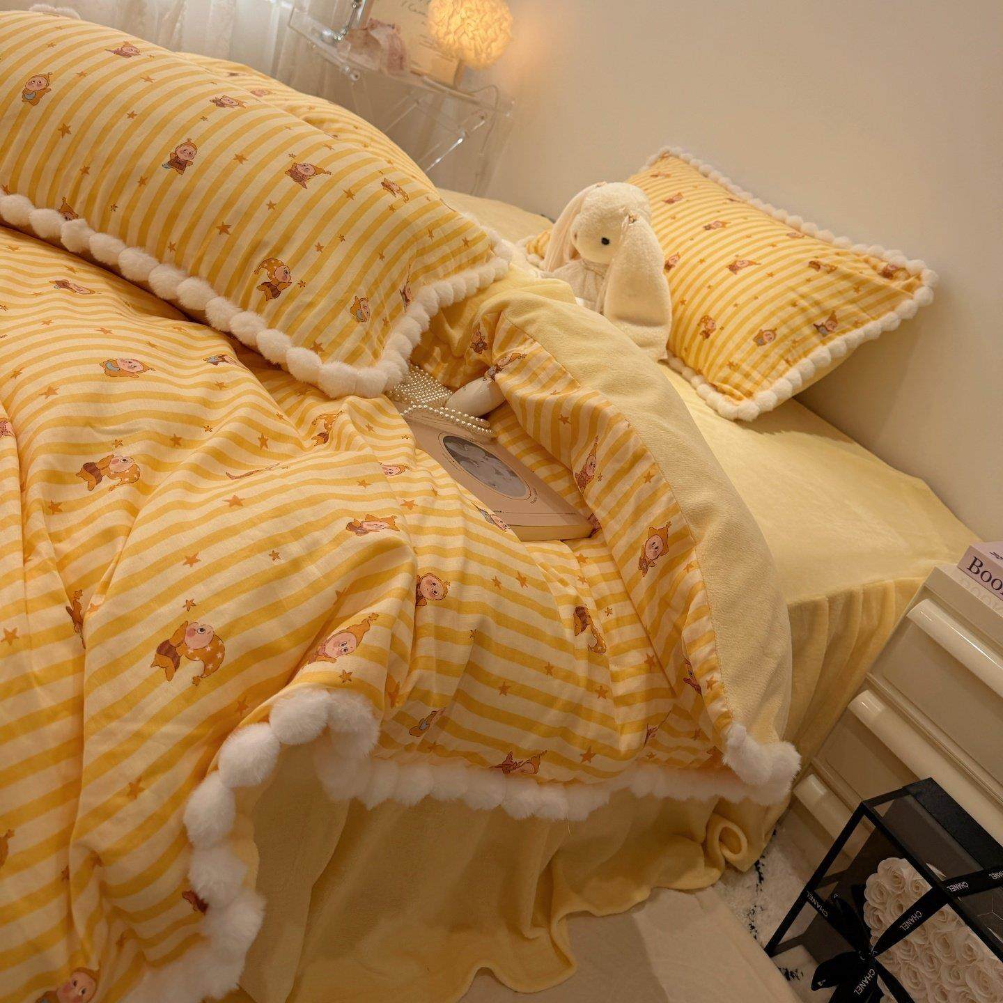 秋冬保暖圣诞款纱加绒四件套棉绒a版全棉b版牛奶绒被套加绒床笠,床上用品,床品套件/四件套/多件套,淘宝优惠券,粉丝福利购,淘宝优惠卷