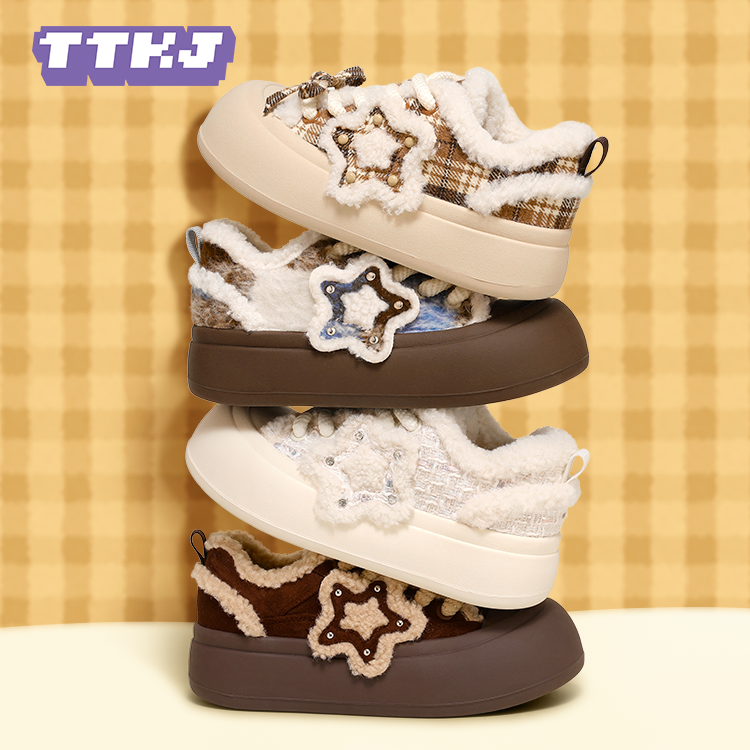 TTKJ加绒鞋子女冬季厚底增高星星棉鞋毛毛板鞋超好看胖星鞋雪地靴,女鞋,时尚休闲鞋,淘宝优惠券,粉丝福利购,淘宝优惠卷