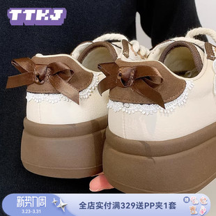 TTKJ厚底鞋子女鞋巨好看不累脚的鞋子百搭芭蕾风蝴蝶结丑萌大头鞋