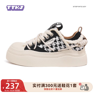 复古千鸟格粗花呢休闲运动大头鞋 TTKJ厚底增高板鞋 新款 秋季 子 女鞋