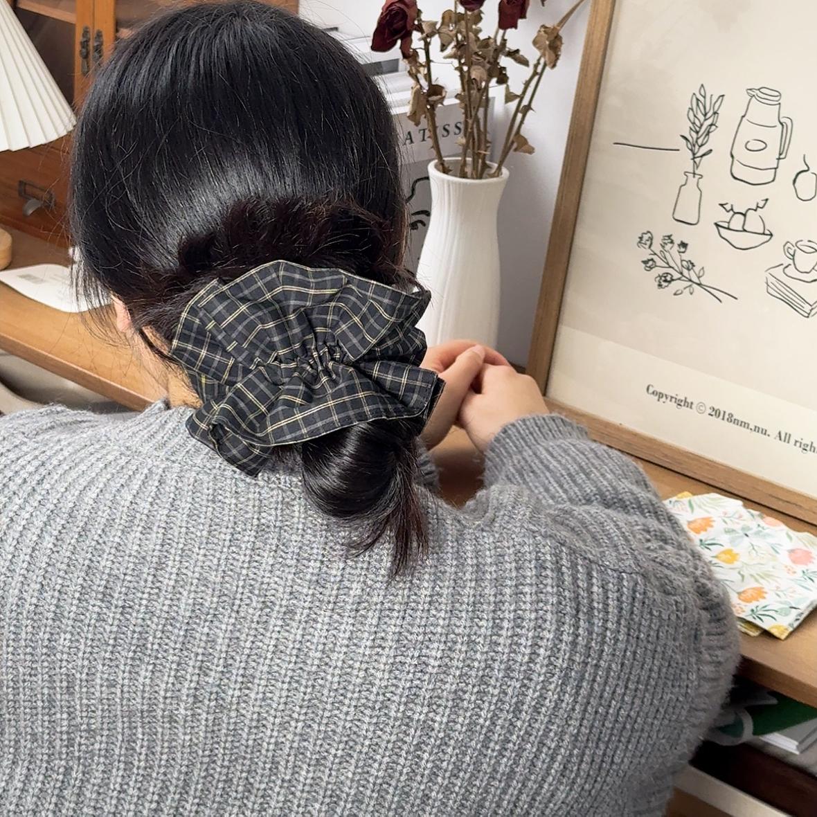 韩国原创自制双层大号格子发圈