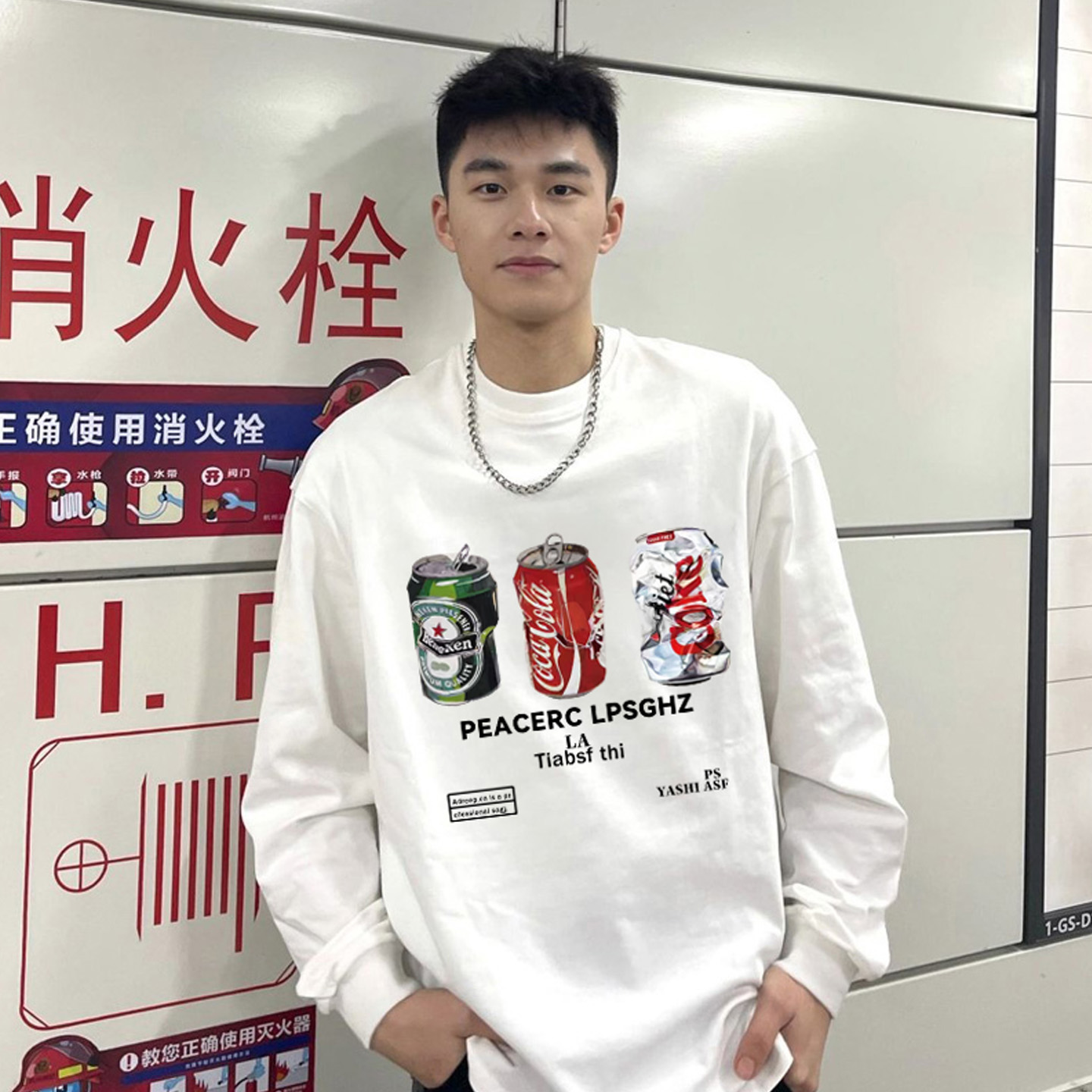 ins国潮牌可乐字母印花重磅长袖男t恤秋季街头嘻哈休闲打底衫上衣