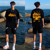 美式 ins国潮牌休闲重磅短袖 男夏季 设计感字母印花宽松休闲T恤上衣