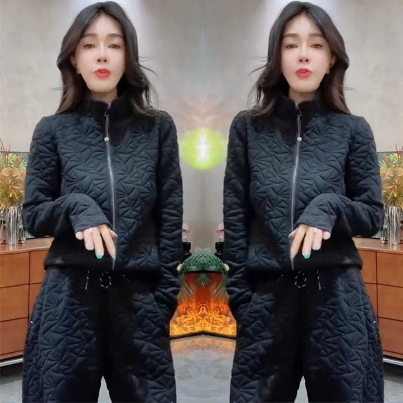 欧货重工菱形格立领外套+阔腿裤