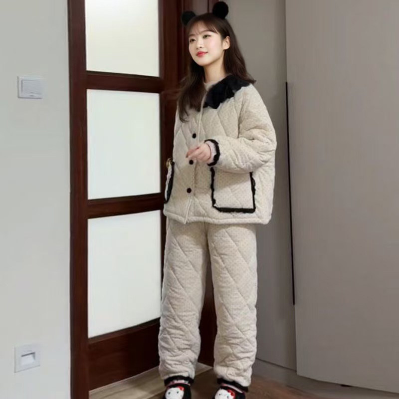 珊瑚绒三夹棉冬季新款网红爆款睡衣两件套休闲可外穿家居服套装女