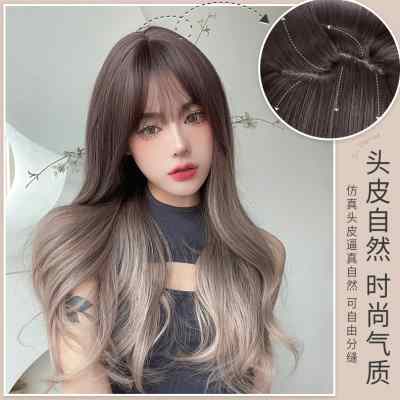 万圣节渐变色假发女长发潮酷欧美烟灰色长卷发大波浪自然全头套式