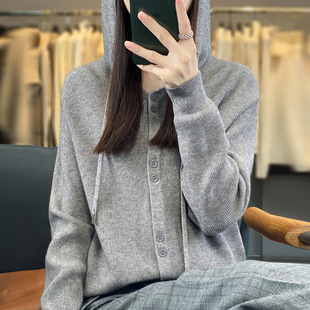 慵懒风糖果色毛衣开衫 连帽针织衫 宽松大码 女秋冬新款 外套女 韩版