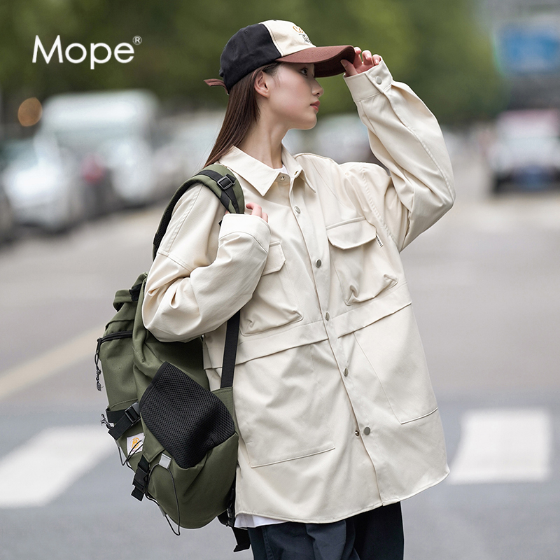 Mope 长袖衬衫男女款春秋休闲青少年设计感秋季外套时尚百搭衬衣