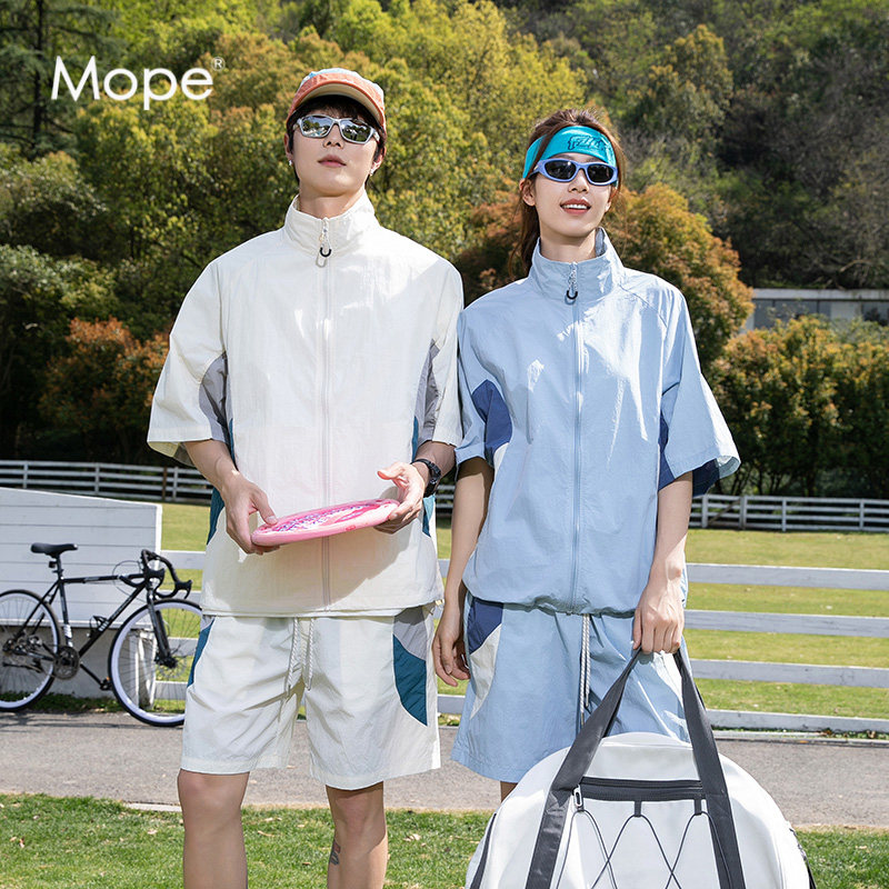 MOPE运动休闲套装男女款夏季薄款宽松百搭凉感短袖短裤两件套