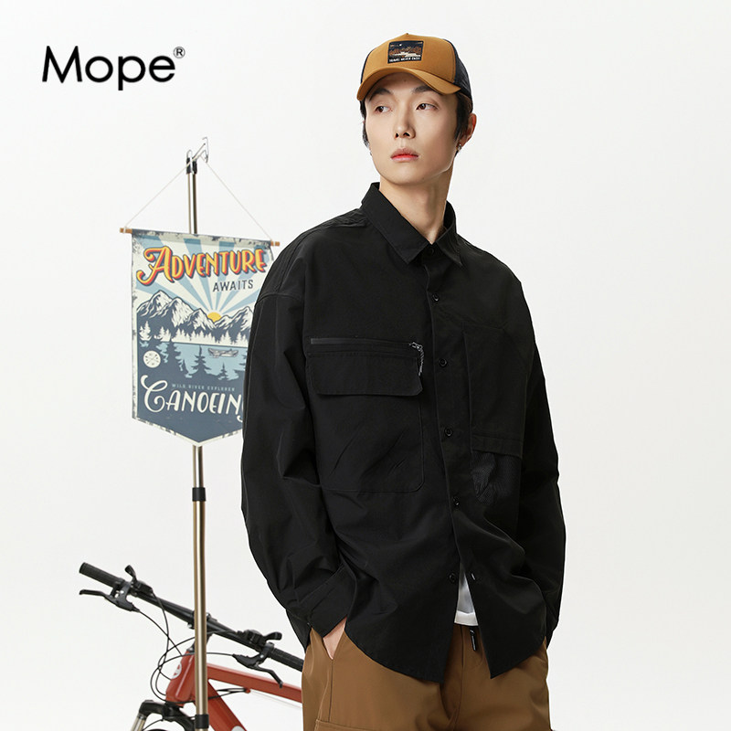 MOPE长袖衬衫男女款春秋季户外机能粉工装休闲运动时尚翻领外套