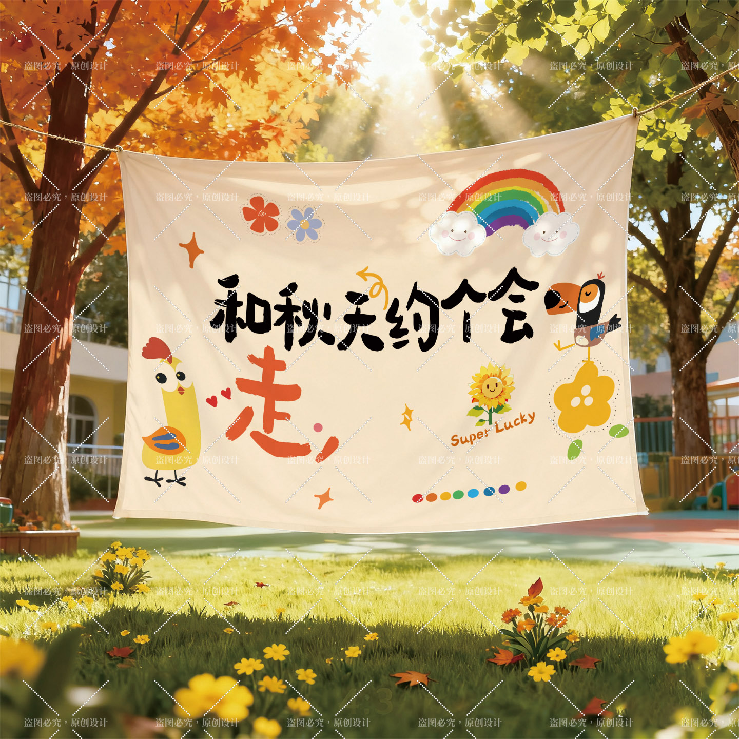 幼儿园秋游挂布秋天研学户外野餐背景布网红营地氛围感装饰挂毯