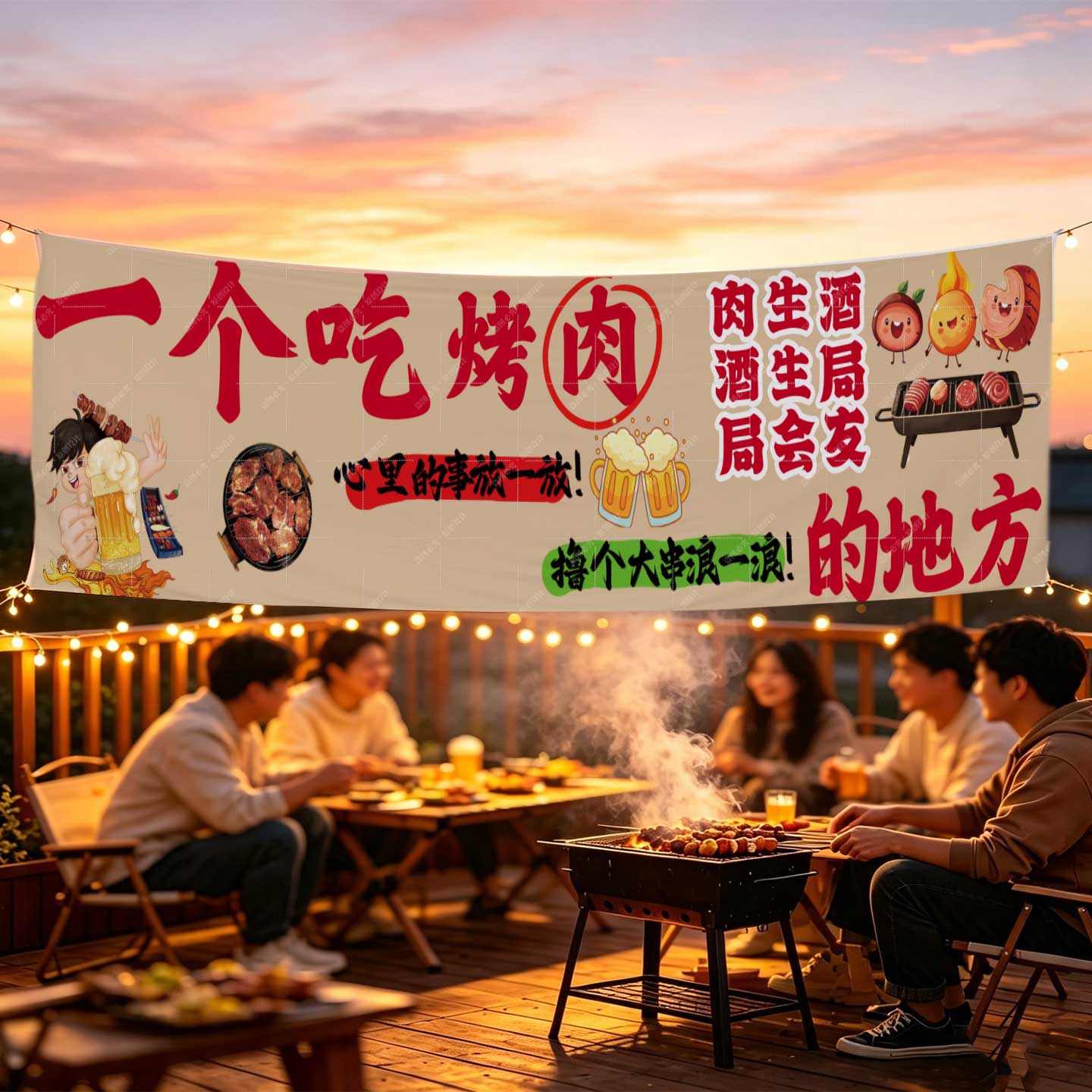 烧烤火锅烤肉地摊广告背景布定制