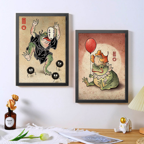 客厅墙壁框画可爱青蛙刺青手稿画框装饰画挂画背景画纹身海报相框
