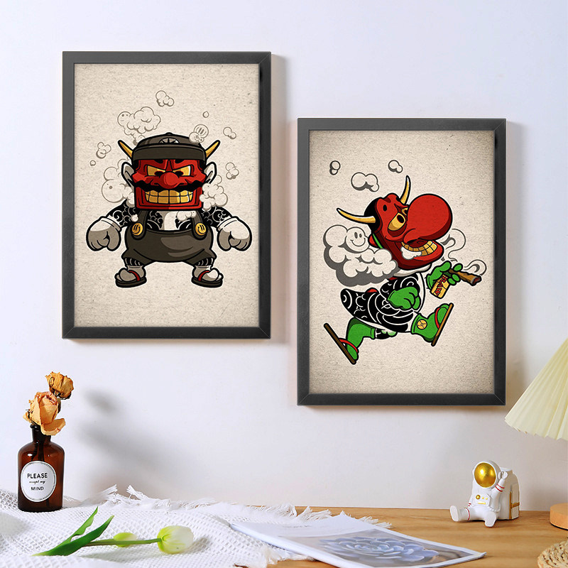 a4纹身海报框画装饰画传统天狗刺青手稿相框客厅走廊墙壁背景挂画