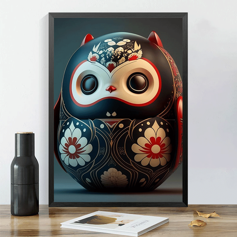 a4纹身海报装饰画框画达摩蛋娃娃刺青相框客厅玄关走廊墙壁背景画