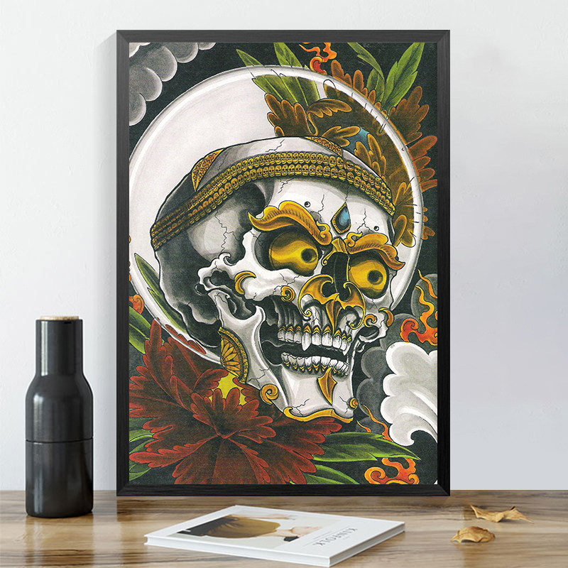 a4纹身海报框画装饰画传统嘎巴拉降魔杵刺青相框客厅玄关背景壁画