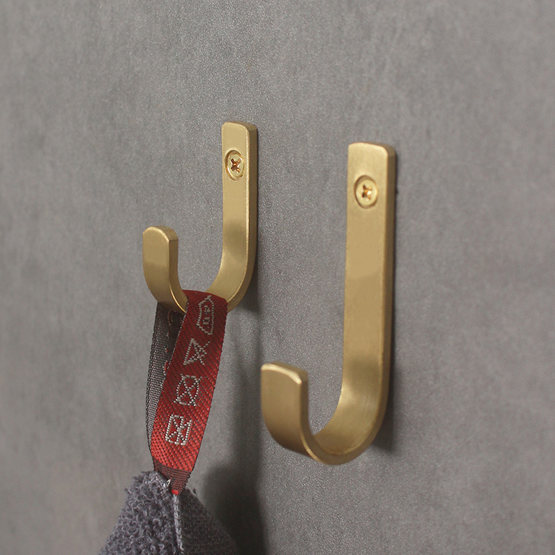 黄铜弯钩免打孔挂衣钩北欧装饰小号迷你打孔黄铜衣柜家具复古挂钩