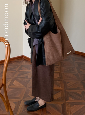 SecondMoon进口粗花呢百搭韩系羊毛时尚秋冬单肩包