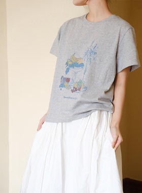 SecondMoon's Gift韩国进口两色百搭T恤夏日彩色涂鸦手绘印花女