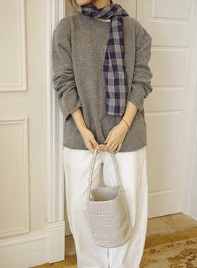 SecondMoon时髦格纹棉麻文艺双面系脖高级感围巾披肩女