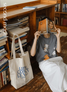 SecondMoon夏季通勤超大容量手拎单肩多口袋2024新款印花帆布包