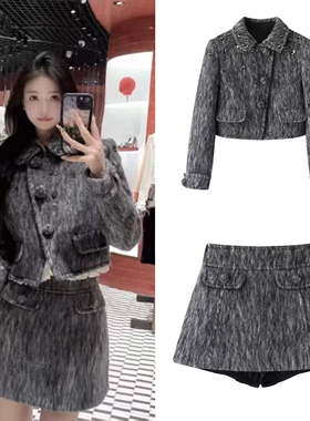 DN高端定制2025冬季新款时尚小香风手工钉珠翻领短款毛呢短外套女