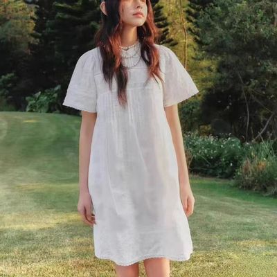 宽松甜美风蕾丝花边A字连衣裙女