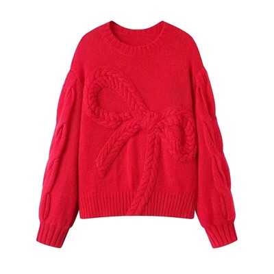 宽松显瘦蝴蝶结提花针织衫女