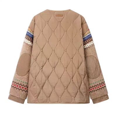 费尔岛风宽松拼色棉服女