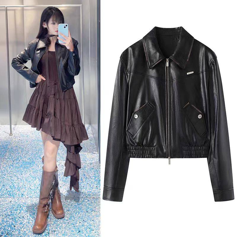 FN高端定制2025新款通勤风黑色短款PU皮外套女拉链机车风显瘦百搭,女装/女士精品,短外套,淘宝优惠券,粉丝福利购,淘宝优惠卷